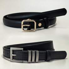 2条简约休闲腰带，适合日常搭配西裤和牛仔裤，春、夏、秋季皆宜，纯色休闲PU皮革材质。 - 彩色 - 查看 1