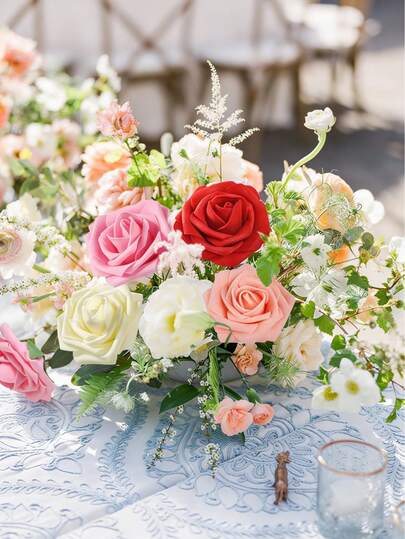 5/10/25/30/50 قطعة وردة اصطناعية مزيفة ذات ساق مرنة ناعمة اللمس مناسبة كهدية لعيد الأم وعيد الحب وحفلات الزفاف وديكور المنزل وطاولة الطعام وفن الزهور والديكور المركزي، سلسلة تدرج (بدون علبة، كيس أوبي)