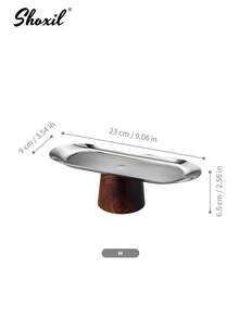 shoxil 1件不鏽鋼托盤附木製底座，高款甜點杯、水果盤、餐盤、珠寶展示盤，適用於客廳、餐廳、招待客人、喬遷禮物 - 托盤 - 查看 15