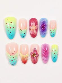 30 miếng dán móng tay 3D hình hoa và chấm bi đỏ, hình dáng hạnh nhân, màu xanh lá nhạt, thích hợp sử dụng hàng ngày, cho mùa xuân/hè. - Nhiều màu - Xem 7