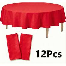 4/8/12 84 Inch Round Disposable Tablecloths, Thickened Waterproof PEVA Plastic Table Covers For Party, Wedding, Banquet & Daily Use - 紅色 - 查看 11