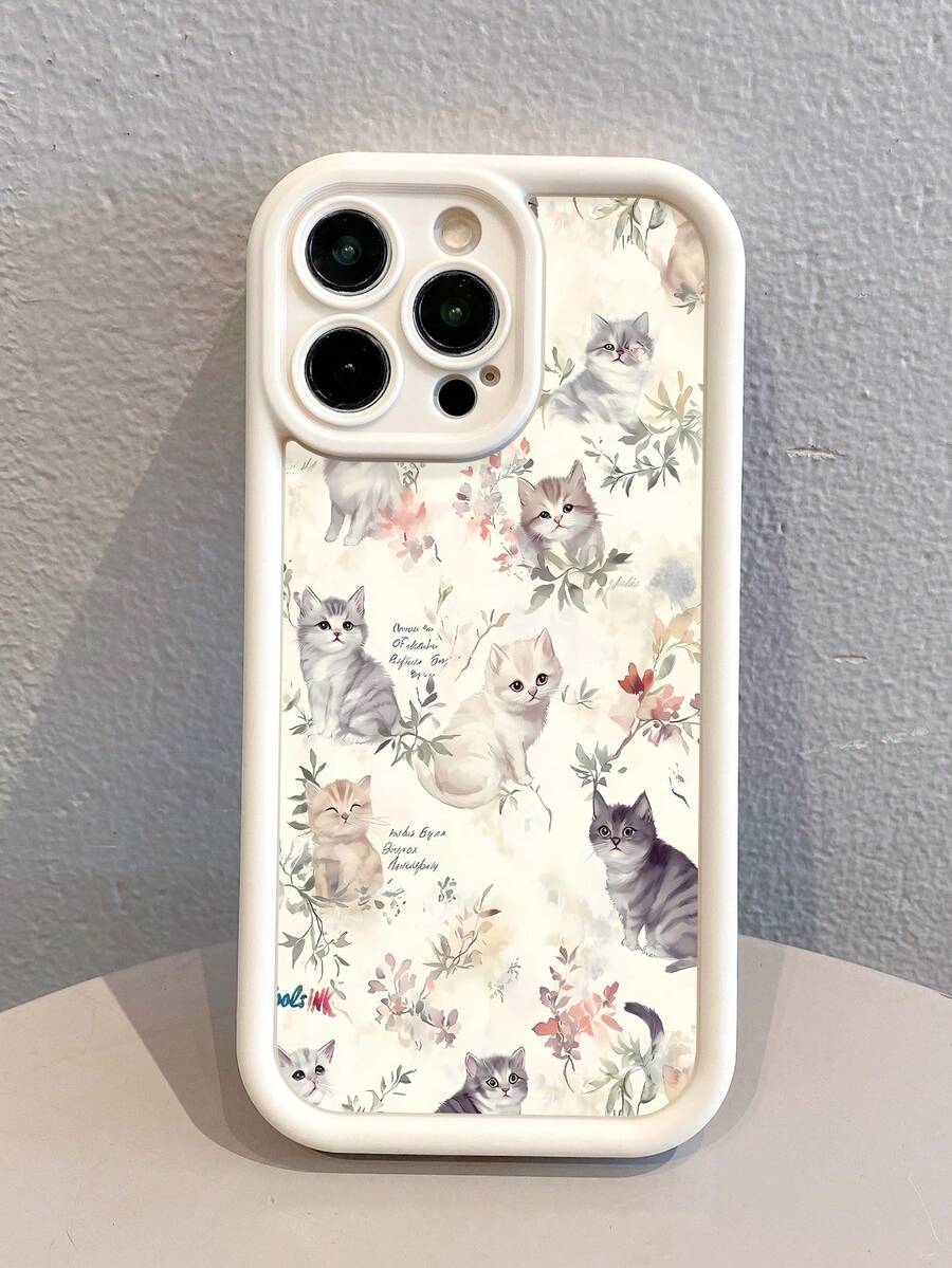 1 件装时尚个性化猫咪插画美学图案全覆盖防指纹软壳手机壳，兼容 16 Pro Max/16/16 Pro/16 Plus/15/15 Pro Max/15 Pro/11/12/13/14 Pro Max/11 Pro/11 Pro Max/12 Pro/12 Pro Max/13 Pro/13 Pro Max/14 Pro/14 Pro Max - 彩色 - 查看 1