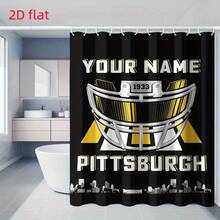 Shower Curtain-70.8 Inches On Each Side, 1pc "YOUR NAME PITTSBURGH" Printed Shower Curtain With Hooks, "American Football Helmet" Design, 71x71 Inches, All-Season Use, Christmas Decoration, Polyester, Valentine's Day Decoration, Bathroom Accesssories - 71x71吋/180x180厘米 - 查看 5
