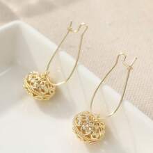 1 Pair Classic Elegant Style Gold Hollow Ball Pendant Earrings, Graceful & Refined Jewelry For Women, Suitable For Various Occasions, Perfect Gift For Birthday And Holidays - Gold - View 5