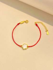 1条925纯银精致五瓣幸运花手链，优雅日常佩戴，约会、新年、情人节礼物（女士款） - 金色 - 查看 5