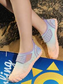 1 Pair Kids Breathable Hook And Loop Water Shoes, Suitable For Outdoor Sports, Amusement Parks, Beaches - Purple - View 3