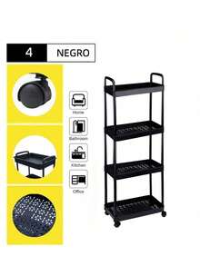 Mehrstöckiger Rollwagen - kompaktes Design spart Platz, stabile Kunststoffstruktur, geeignet für Küche, Bad, Schlafzimmer, Büro, Lager, Garage - einfache Montage, multifunktionale mehrstöckige Regale, Haushaltsregal - Negro - Ver 7
