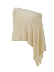 SEREN 女士夏季宽松休闲罩衫，轻薄半透明，性感露肩不对称下摆针织上衣，沙滩度假装 - 金色 - 查看 8