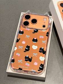 1pc Cute Birthday Black Cat & Strawberry Cake Bow Transparent Soft TPU Phone Case With Cat Ears Design, Air Cushion Anti-Drop, 1.5mm Thickness, Suitable For IPhone 17/17 Pro/Air/17 Pro Max/16/16 Pro/16 Plus/16 Pro Max/15 Pro Max/11/12/13/14/15 Plus/15 Pro/14 Pro/13 Pro - Multicolor - View 1