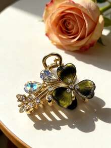 Valentine's Day Gift Y2K Sweet Girl Style Iridescent Clover Teardrop Rhinestone Hair Claw Iridescent Petal + Teardrop Rhinestone Exquisite Hair Clip Multi-Color Options Suitable For Valentine's Date/Daily Commute/Girls' Gathering Exquisite Aesthetic Hair Accessory - Multicolor - View 5