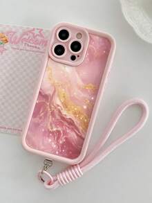 Pink Marble Gold Foil Painted Textured Hollow Agate Phone Case, Compatible With IPhone 14, 14 Pro, 14 Pro Max, 13, 13 Pro, 13 Pro Max, 11, 11 Pro Max, 12, 12 Pro, 12 Pro Max, XR, XS, 15, 15 Pro, 15 Pro Max, 16, 16 Pro, 16 Pro Max, 17, 17 Pro, 17 Air, 17 Pro Max, Galaxy S24, A04, A12, A13, A14, A23, A24, A32, A33, A51, A52, A53, A54, A72, S20 FE, Compatible With Redmi 9, Compatible With Redmi 9A, Shockproof Phone Case Cover - Multicolor - View 3
