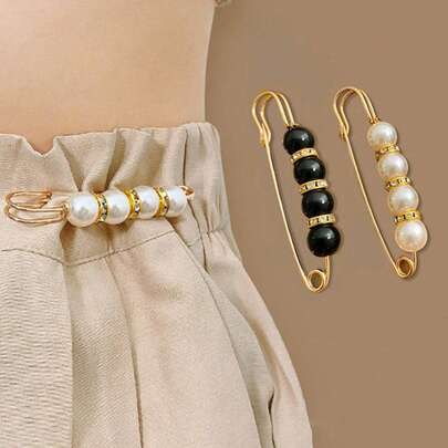 Pearl Brooch Pins,Safety Pins For Clothing Dress Pants Skirt Cardigan Collar,Safety Pins Decorative Pins For Clothing Cute Fancy Fashion Faux Pearl Brooch Pin Heavy Duty Embellishment For Girls Women Pants Extende,Safety Pin,Brooch Pin