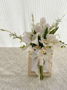 浪漫白色郁金香人造花束，婚礼摄影道具，新娘捧花，婚礼，情人节，家居装饰，礼物，生日，毕业典礼 - 彩色 - 查看 6
