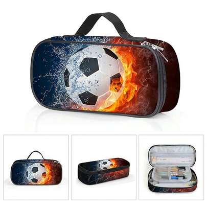 Unisex Football Printed Pencil Case With Compartments, Can Hold Pencils, Keys, Phones, Coins, Small Items, Suitable For School, Home, Gifts, Vacation, Holidays (Back To School, Christmas)