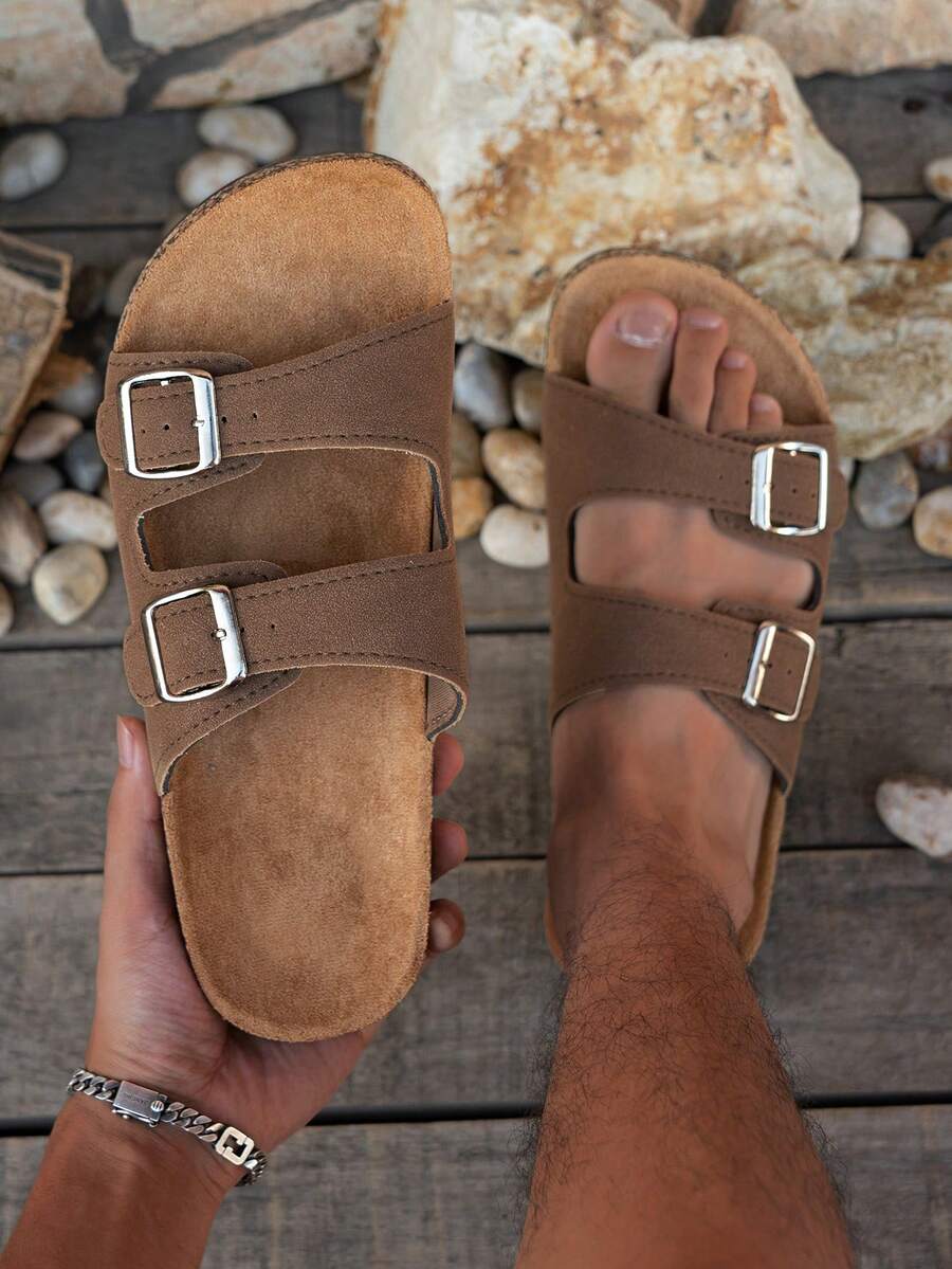 Sandalias casuales con doble hebilla para hombres, antideslizantes, aptas para caminar tanto en interiores como en exteriores