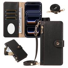 1pc Flip Cover Protective Case Compatible With Apple 17 ProMax/16/15/14/13/12/11 Pro, A56, Redmi NOTE 14 PRO 5G, With Card Slots, Zipper Pocket - Black - View 2