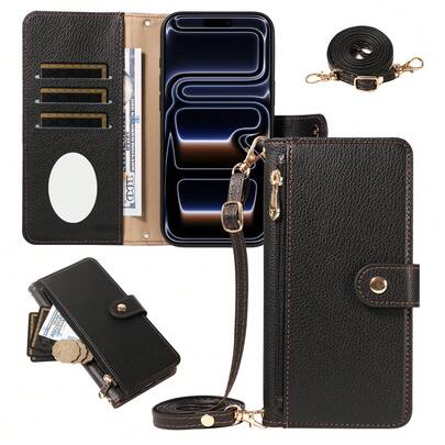 1 st. flipfodral med skydd, kompatibelt med Apple 17 ProMax/16/15/14/13/12/11 Pro, A56, Redmi NOTE 14 PRO 5G, med kortplatser och blixtlåsficka