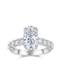 1pc Elegant 4-Prong 4ct Moissanite Lucky Ring, 925 Sterling Silver, Proposal & Anniversary Gift, Bridal Jewelry For Wife And Girlfriend - Silver - View 7