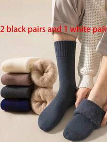 1/3/5/10 Pairs Men's Thermal Fleece Socks, Thick And Soft For Cold Weather Hiking Boots, Suitable For Winter - Black And White, Cozy - Multicolor - View 15