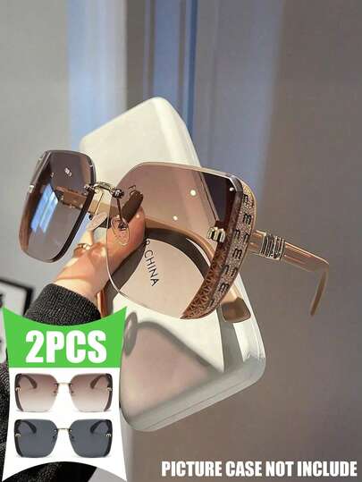 2pcs Square Large Frame Fashionable Fashion Glasses, Luxury European And American Vibe, Versatile For Women