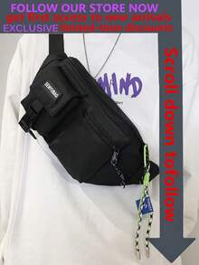 (Excluding Pendant Accessories)1pc Men's Nylon Fanny Pack Casual Fashion Letter Solid Color Adjustable Strap Sport Gym Commute Casual Husband Thanksgiving Bag Messenger Bag Rider Bag Christmas Men Bag Sling Bag Winter Christmas Fanny Pack Bum Bag - Black - View 2