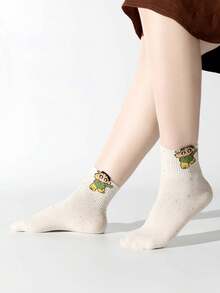 CRAYON SHINCHAN 5双装女士蜡笔小新卡通图案柔软舒适中筒袜 - 彩色 - 查看 2