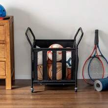 carrito organizadorCarrito rodante de almacenamiento de múltiples pelotas deportivas de tela de malla MyGift con marco de metal  mate y asas en ángulo para baloncesto fútbol equipo de jaula de pelotas para - como en la foto - Ver 7