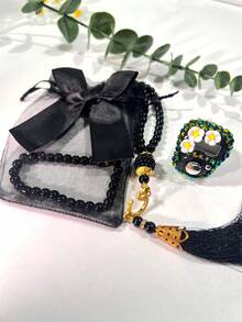 Handmade DIY Rhinestone Rosary Counter + Bow Tulle Strap, Lightweight & Portable, Cute Multi-Color Floral Decor Electronic Chanting Counter, Birthday Gift, Ramadan Gift, Religious Event Gift, Valentine's Day Gift, Suitable For Religious Chanting Count During Ramadan, Daily Religious Practice, Ramadan Gifting, Portable For Carrying - Multicolor - View 7