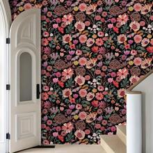 1卷波西米亚风花卉自粘壁纸 - 可撕贴可移除壁纸，彩色花卉图案，复古农舍风格，宽17.32英寸，装饰墙贴，家居装饰DIY贴纸，客厅装饰及配件，厨房壁纸，美观壁纸，租房者适用自粘壁纸，节日装饰壁纸 - 花卉 - 查看 2