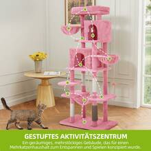 Yitahome Large Cat Tree, 176 Cm High, XL Multi-Level Cat Tree, Cat Scratching Post With 2 Caves, 2 Baskets, Hammock, Plush Balls, Cat Brushes - By GeoTower - Pink - View 7