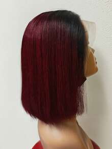 【短发假发】13x4蕾丝前假发，真人发波波头假发，女士款 - 200%密度，打造逼真前额效果，直发，发际线和分缝无需胶水固定，直发波波头真人假发，短款波波头假发，#1/99J色，200%蕾丝前假发，直发真人发假发，13x4透明蕾丝前假发，女士款，预先拔毛，自然发际线，渐变纹理，适合爱美人士 - S1/99J - 查看 10