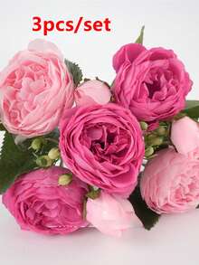 1 Bouquet/3 Bouquets Artificial Peony Mixed Flowers, Wedding Decor Bridal Bouquet, Classroom Decor, Home Decorations, Garden Party Celebrations And Birthday Gathering, Valentine Day, Gift Gifts Graduation - Hot Pink - View 9