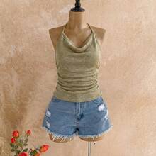 Fashionable Solid Color Sexy Fitted Backless Knit Camisole Top, Suitable For Valentine's Day, Casual Daily Wear, Party - Green - View 3