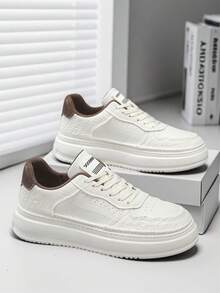 2026 New Leather Embossed Platform Lightweight Casual Sneakers - Beige - View 4