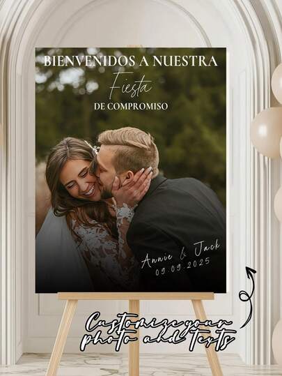 לוחית קישוט אירוסין הניתנת להתאמה אישית | מותאם אישית עם תמונה, שם/תאריך, מתאים לחתונות, אירוסינים, ימי הולדת ועוד, חומר: עומד עצמאי