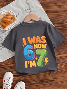 Young Boy Casual Graphic Print Crew Neck Short Sleeve T-Shirt, Summer Top - Dark Grey - View 5