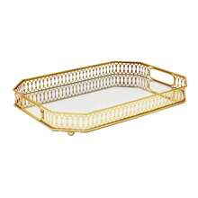 YUNRUX 25x35cm托盘镜面托盘石头金属装饰托盘蜡烛收纳整理器，金色，八角形镜面托盘适用于生日、婚礼、母亲节返校宿舍收纳 - 金色 - 查看 11