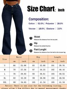Women's Mid-Rise Flared Jeans, Sexy Ripped Elastic Raw Hem Denim Flared Pants, Casual Wear Fashion Trousers - TC08342深藍 - 查看 6