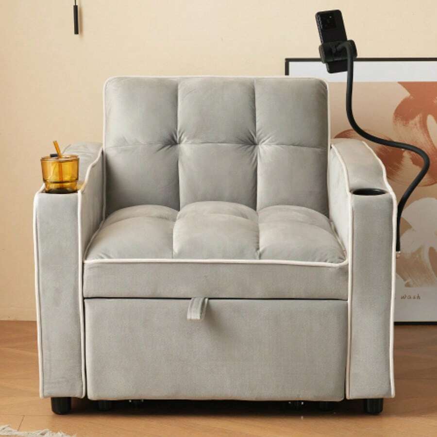 3-In-1 Extendable Sofa Bed – With Cup Holder And Phone Stand, Sofa Bed, Convertible Armchair, Ideal For Small Spaces, 83 X 167 X 76 Cm - Antique Gray-white - View 1