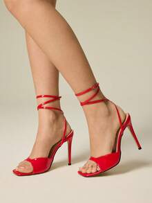Women's Pointed Toe Strappy High Heel Sandals, Sexy & Fashionable, Suitable For Party Outfits - Red - View 8