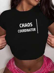 Chaos Coordinator Modern Typography Fashionable Women's Short Sleeve T-Shirts - Black - View 6