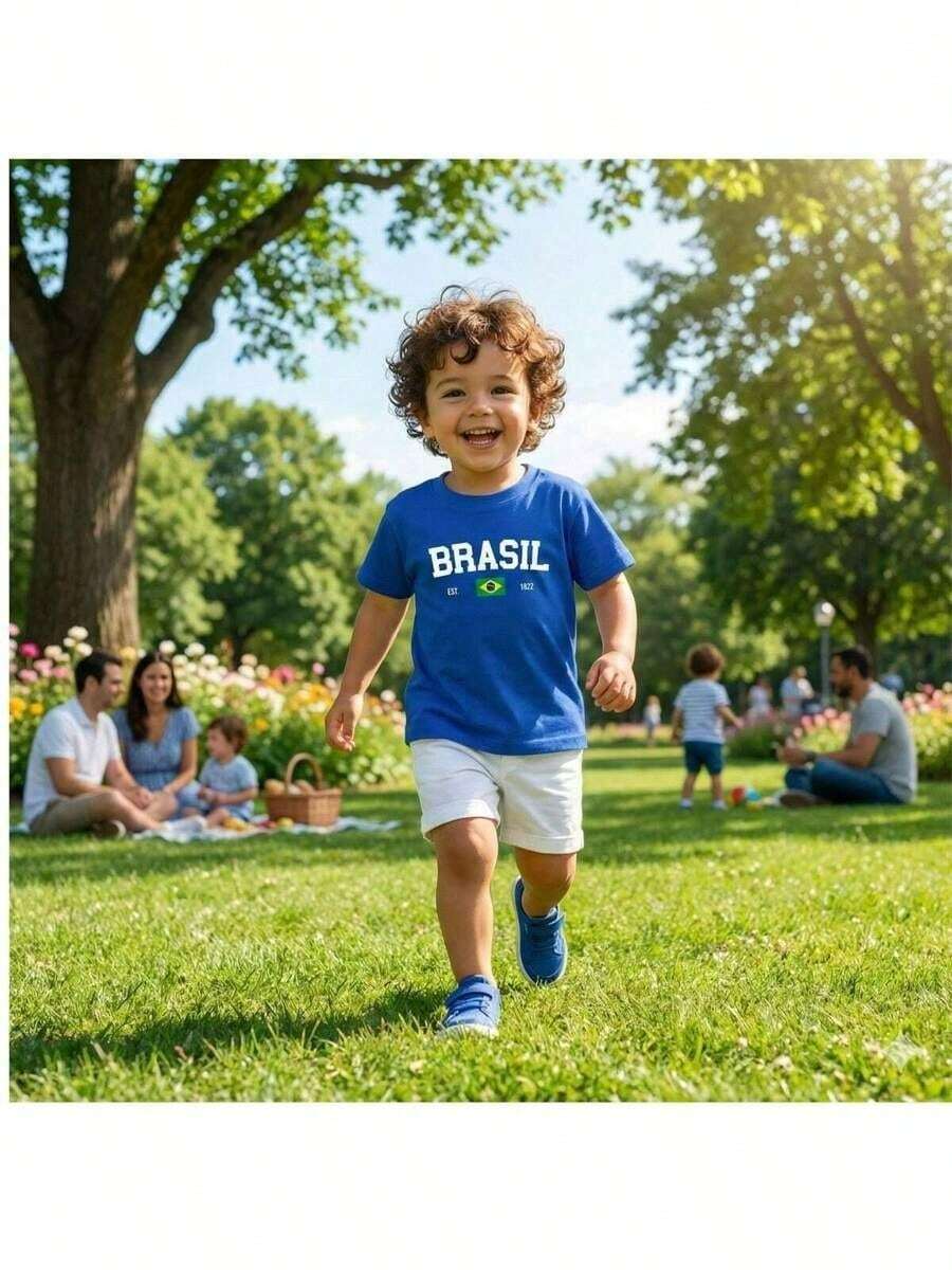 Unisex Kids' T-Shirt Brazil World Cup Celebration Fashion For Boys And Girls Comfortable Fun Everyday Wear - 藍色 - 查看 1