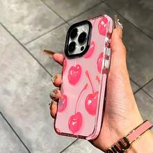 Cherry Phone Case, Pop Art Style, For Compatible With IPhone 17/17pro/17promax/17Air/Iphone16/16pro/16plus/16promax/15/15promax/15pro/11/12/13/14promax/12mini/13mini/11pro/11promax/12pro/12promax/13pro/13promax/14pro/14promax, Summer Fruit Treat Gift, Vibrant Sweet Icon Present - Màu Hồng baby - Xem 3