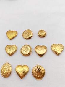 10pcs/Set Heart Shaped Pendant Jewelry Accessories, Trending Cross-Border , Suitable For Valentine's Day - Yellow Gold - View 4