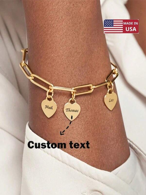 Fashion Charm Personalized Heart Shaped Name Bracelet Custom Engraved Name Bracelet Stainless Steel Engraving 1-5 Multiple Names Family Member Name Bracelet Square Wire Chain Pendant Party Jewelry Birthday Anniversary Gift Christmas Gift For Her,Junior High School Students,Middle School Students,High School Senior High School Students,College Students,University Students,Freshman,Sophomore,Underclassmen,Black,Silver,Gold,Stylish,Colorful,Vintage,Simple,Unisex,Casual,Cuties,Custom,Personalized,Unique,Ideal Gifts For Him,Ideal Gifts For Her,Her,Boyfriend,Girlfriend,Dad,Mom,Family,Friends,For Anniversaries,For Birthdays,For Graduation,For Prom,For Party