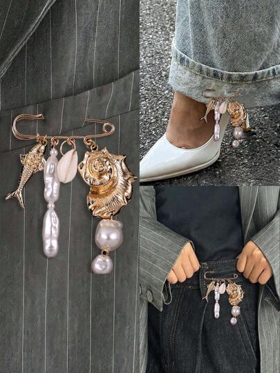 1件优雅时尚个性化夸张热带鱼巴洛克珍珠胸针，腰带夹，适合日常通勤、节日、派对、女士饰品