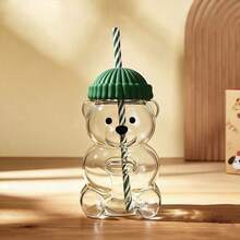 500毫升玻璃水杯，配创意卡通吸管，冷饮杯，咖啡杯，果汁杯 - 彩色 - 查看 2