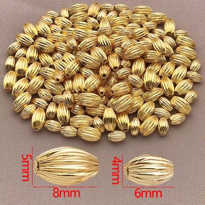 10颗波纹椭圆瓜形散珠米粒隔珠，18K镀金黄铜材质，适用于DIY手链工艺首饰制作