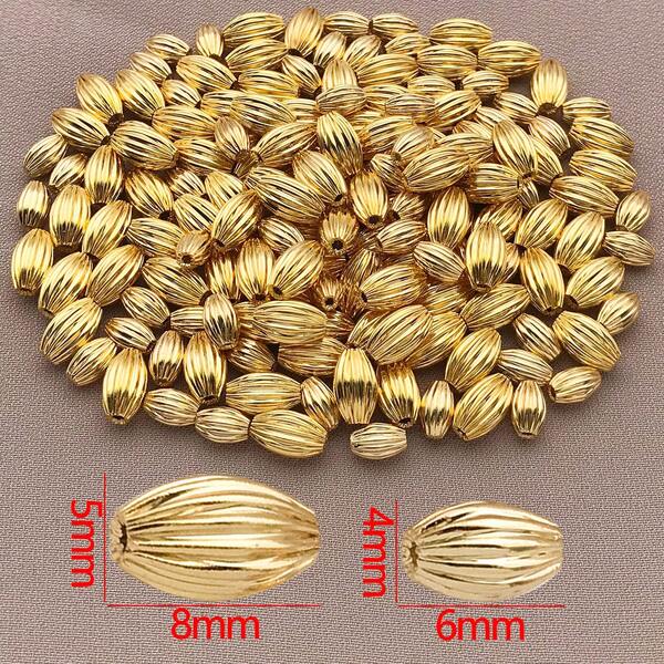 10颗波纹椭圆瓜形散珠米粒隔珠，18K镀金黄铜材质，适用于DIY手链工艺首饰制作