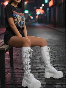 Botas de plataforma con evillas . - Blanco - Ver 2